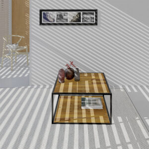 Mesa de centro Leila de madera maciza y marco metálico lacado